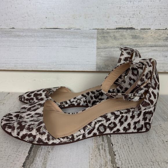 J.Crew Women’s 6.5 Laila Metallic Leopard Print Wedge Sandals Open Toe Low Heel - Picture 1 of 7